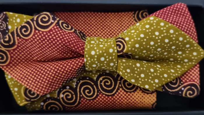 Nœud papillon bordeau et vert avec pochette