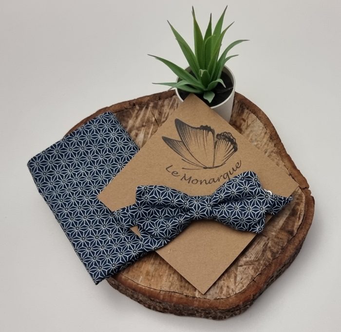 Nœud Papillon classe bleu avec pochette – Image 2