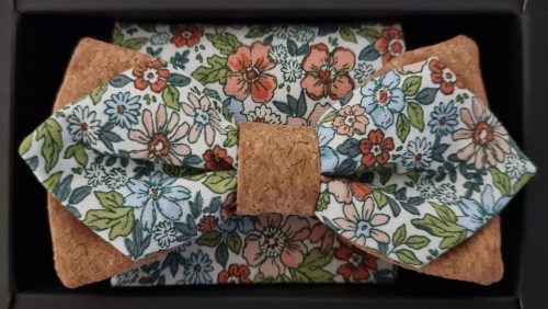 Nœud papillon liège/floral avec sa pochette